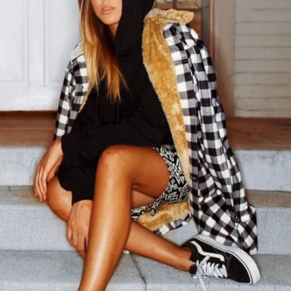 MODA ME COUTURE Jackets & Blazers - Plaid Fur Lined Coat